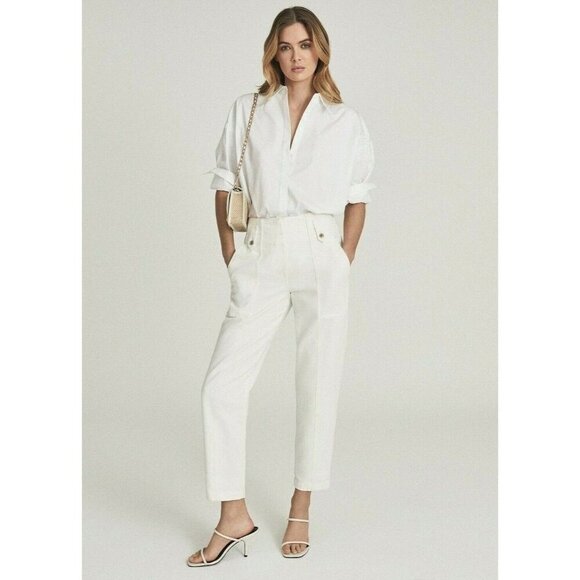 Reiss Alana Cargo Trousers Jeans Tapered US Size 8 M 30” Waist White - Picture 1 of 16